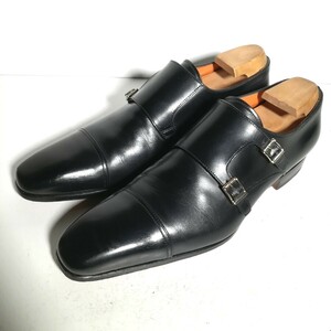 c0196 【良品】 ★サントーニ Santoni★ ダブルモンクストラップ 7 25.5~26.0cm程度 黒 ドレスシューズ ビジネス 高級革靴 紳士靴 本革