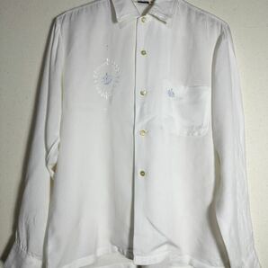 60s vintage PILGRIM rayon shirt ヴィンテージ ピルグリム レーヨンシャツ ホワイト オープンカラー 古着 刺繍の画像1