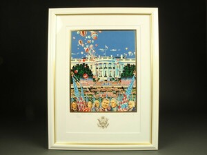 139hiroyama rattling lithograph [ white house. Sunday ]USEMBASSY EDITION genuine work guarantee E71/200 frame 