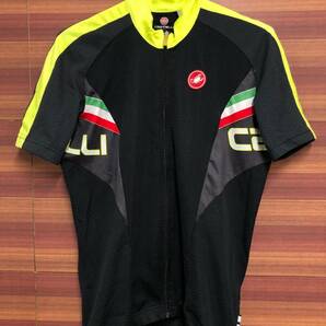 HT183 カステリ castelli 半袖 サイクルジャージ 黒黄 M ほつれありの画像1