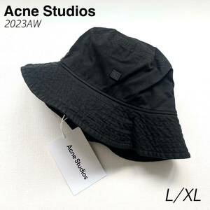 新品 2023AW Acne Studios アクネ ストゥディオズ Face フェイス ロゴ パッチ バケット ハット L/XL メンズ 黒 ブラックFA-UX-HATS000178