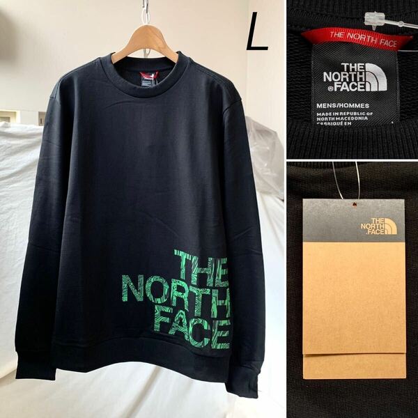 L 新品 ノースフェイス THE NORTH FACE ロゴ スウェット BLOWN UP LOGO CREW 黒 ブラック 薄手 海外企画 メンズ NF0A854AJK31 送料無料