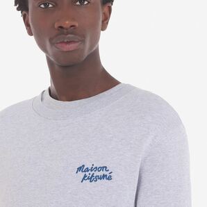 M 新品 2023AW メゾンキツネ MAISON KITSUNE ハンドライティング レギュラー スウェット シャツ 定3.3万 メンズ ライトグレー 送料無料の画像2