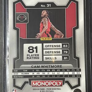 Cam Whitmore Panini Prizm Monopoly Purple Wave ルーキーカード NBA カード 2023/24の画像2