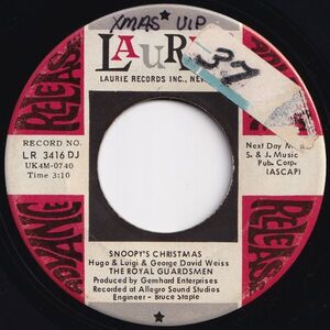 Royal Guardsmen Snoopy's Christmas / It Kinda Looks Like Christmas Laurie US LR 3416 DJ 206376 ロック ポップ レコード 7インチ 45