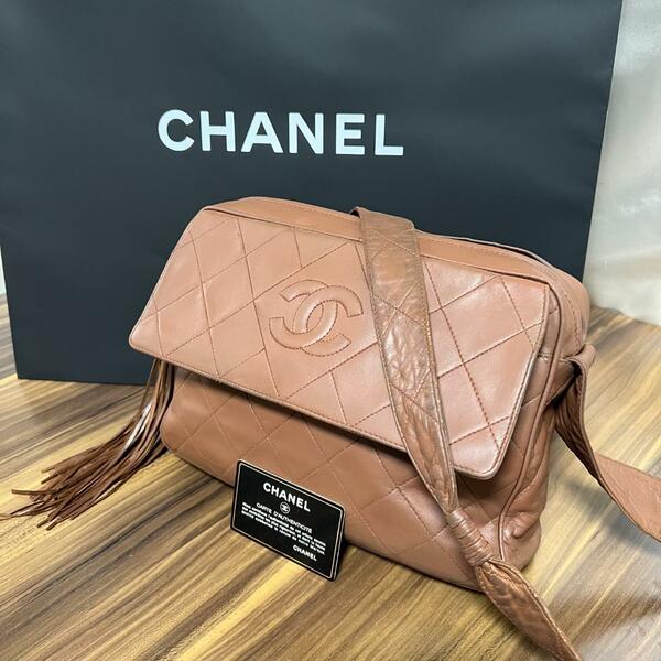 ★シール カードあり★CHANEL シャネル マトラッセ レザー ショルダーバッグ バッグ フリンジ タッセル ココマーク ブラウン