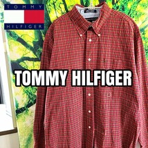 トミーヒルフィガー TOMMY HILFIGER オーバーサイズ 刺繍ロゴ 胸ロゴ 長袖シャツ チェック柄 ボタンダウン VINTAGE 刺繍 タータンチェック_画像1