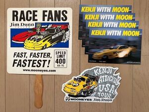 激レア！1994 MOONEYES FunnyCaステッカー&ポストカードセット&非売品団扇JimDunnRacingNHRAKenji OkazakiムーンアイズWinstonDragRace