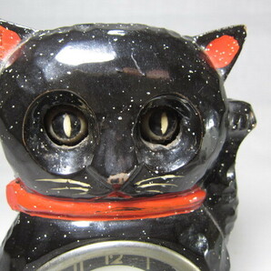 KI レトロ アンティーク 動作品 MEIKO 目玉時計 招きネコ ゼンマイ テンプ式 置き時計の画像6