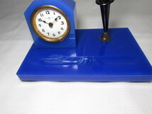 KI　レトロ　アンティーク　動作品　東洋時計　青ガラス　ペン立て付き　ゼンマイ　テンプ式　置き時計_画像6