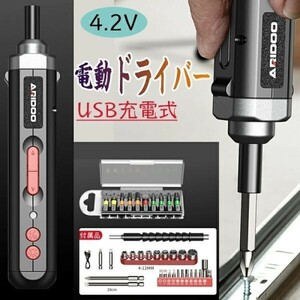 電動ドライバー 充電式 4.2V 手動兼用 磁気ビット付き ネジ締め USB充電 Type-Cケーブル ケース付き DIY 家庭用 工具セット