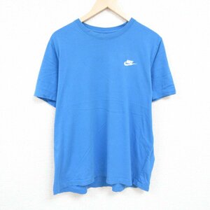 XL/古着 ナイキ NIKE 半袖 ブランド Tシャツ メンズ ワンポイントロゴ 大きいサイズ コットン クルーネック 水色 24apr05 中古