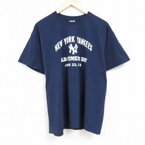 XL/古着 半袖 Tシャツ メンズ MLB ニューヨークヤンキース サーマンマンソン 15 大きいサイズ コットン クルーネック 紺 ネイビー メジャー