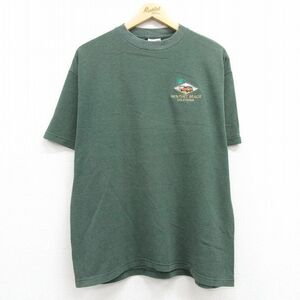 XL/古着 半袖 ビンテージ Tシャツ メンズ 90s ニューポートビーチ 車 クルーネック 緑 グリーン 24mar30 中古