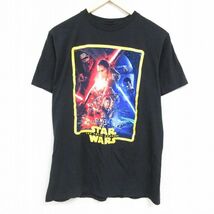 L/古着 半袖 Tシャツ メンズ スターウォーズ STAR WARS フォースの覚醒 カイロレン レイ コットン クルーネック 黒 ブラック 24mar30 中古_画像1