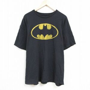 XL/古着 半袖 Tシャツ メンズ DCコミックス バットシグナル 大きいサイズ コットン クルーネック 黒 ブラック 24mar30 中古