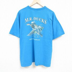 XL/古着 M.R.DUCKS 半袖 Tシャツ メンズ カモ 大きいサイズ コットン クルーネック 水色 spe 24mar30 中古