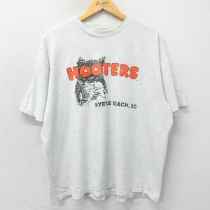 XL/古着 半袖 ビンテージ Tシャツ メンズ 90s フーターズ 大きいサイズ コットン クルーネック 薄グレー 霜降り spe 24mar30 中古