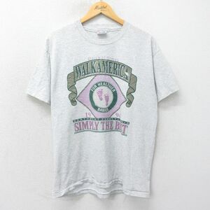 L/古着 ヘインズ 半袖 ビンテージ Tシャツ メンズ 90s WALK AMERICA ラメ クルーネック 薄グレー 霜降り 24mar30 中古