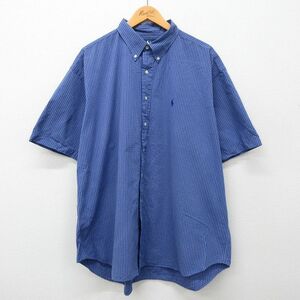 XL/古着 ラルフローレン 半袖 ブランド シャツ メンズ 90s ワンポイントロゴ BLAKE 大きいサイズ ロング丈 コットン ボタンダウン 青他 ブ