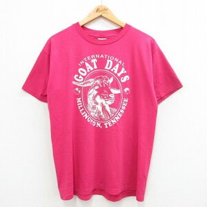 L/古着 ヘインズ 半袖 ビンテージ Tシャツ メンズ 90s ヤギ テネシー クルーネック ピンク 24apr01 中古