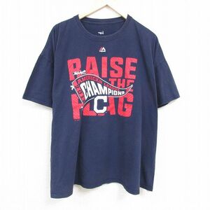 XL/古着 マジェスティック 半袖 Tシャツ メンズ MLB 大きいサイズ クルーネック 紺 ネイビー メジャーリーグ ベースボール 野球 24apr01 中