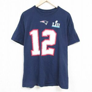 XL/古着 半袖 Tシャツ メンズ NFL ニューイングランドペイトリオッツ トムブレディ 12 コットン クルーネック 紺 ネイビー アメフト スーパ