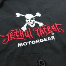 XL/古着 半袖 ワーク シャツ メンズ 90s Lethal Threat バイク 刺繍 大きいサイズ ロング丈 黒 ブラック spe 24apr02 中古 トップス_画像3