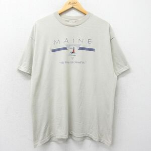 XL/古着 フルーツオブザルーム 半袖 ビンテージ Tシャツ メンズ 00s MAINE 灯台 大きいサイズ クルーネック ベージュ系 カーキ 24apr02 中