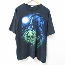 XL/古着 半袖 Tシャツ メンズ 死神 大きいサイズ コットン クルーネック 黒 ブラック 24apr02 中古_画像1