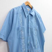 XL/古着 半袖 キューバ シャツ メンズ 90s 刺繍 薄紺 ネイビー 24apr03 中古 トップス_画像2