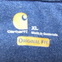 XL/古着 カーハート Carhartt 半袖 ブランド Tシャツ メンズ ワンポイントロゴ 胸ポケット付き 大きいサイズ クルーネック 紺 ネイビー 霜_画像3