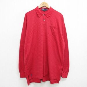 XL/古着 ラルフローレン 長袖 ブランド ポロ シャツ メンズ 90s ワンポイントロゴ コットン 赤 レッド ボーダー 24apr04 中古 トップス