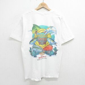 L/古着 半袖 ビンテージ Tシャツ メンズ 00s 魚 コットン クルーネック 白 ホワイト 24apr04 中古