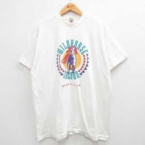 XL/古着 フルーツオブザルーム 半袖 ビンテージ Tシャツ メンズ 90s 馬 ナッシュビル 大きいサイズ コットン クルーネック 白 ホワイト 24a