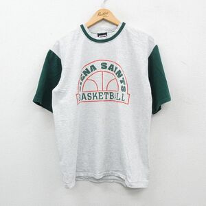 L/古着 SIGNAL 半袖 ビンテージ Tシャツ メンズ 90s バスケットボール ツートンカラー コットン クルーネック 薄グレー他 24apr04 中古