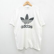 XL/古着 アディダス adidas 半袖 ビンテージ Tシャツ メンズ 90s ビッグロゴ リーフ トレフォイル コットン クルーネック 白 ホワイト spe_画像1