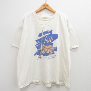 XL/古着 半袖 ビンテージ Tシャツ メンズ 90s 釣り ルアー 大きいサイズ コットン クルーネック 生成り 24apr04 中古