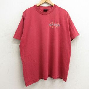 XL/古着 半袖 ビンテージ Tシャツ メンズ 90s NJ ポリス 大きいサイズ クルーネック 赤 レッド ボーダー 24apr05 中古