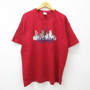 XL/古着 半袖 ビンテージ Tシャツ メンズ 00s シカゴ ビル コットン クルーネック 赤 レッド 24apr05 中古