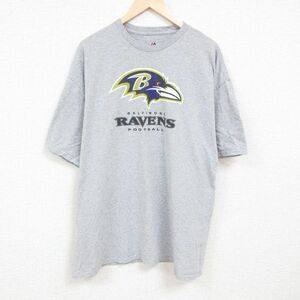 XL/古着 マジェスティック 半袖 Tシャツ メンズ NFL ボルチモアレイブンス 大きいサイズ クルーネック 薄グレー 霜降り アメフト スーパー