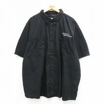 XL/古着 ハーレーダビッドソン 半袖 シャツ メンズ ビッグロゴ 大きいサイズ ロング丈 コットン 黒他 ブラック ストライプ spe 24apr06 中_画像2