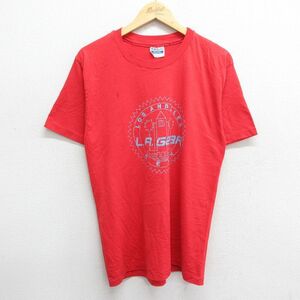 L/古着 ヘインズ 半袖 ビンテージ Tシャツ メンズ 80s ロサンゼルス クルーネック 赤 レッド 24apr06 中古