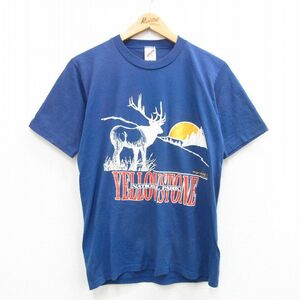 M/古着 ジャージーズ 半袖 ビンテージ Tシャツ メンズ 90s イエローストーン クルーネック 青 ブルー 24apr06 中古