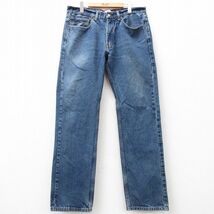 W34/古着 ジーンズ Levis リーバイス 505 メンズ ヒゲ コットン 紺 ネイビー デニム 24feb08 中古 ボトムス ジーパン Gパン ロング パンツ_画像1