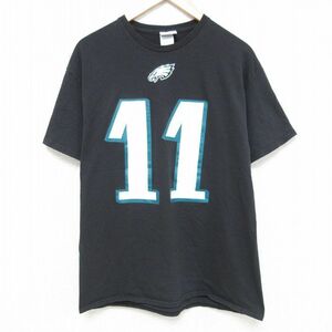 L/古着 マジェスティック 半袖 Tシャツ メンズ NFL フィラデルフィアイーグルス カーソン ウェンツ 11 コットン クルーネック 黒 ブラック