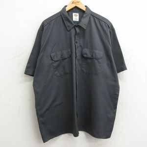 XL/古着 ディッキーズ Dickies 半袖 ワーク シャツ メンズ 大きいサイズ 濃グレー 24apr08 中古 トップス