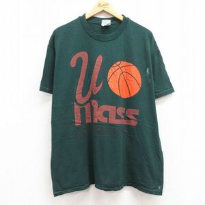 XL/古着 ヘインズ 半袖 ビンテージ Tシャツ メンズ 90s バスケットボール Umass 大きいサイズ コットン クルーネック 緑 グリーン 24apr08
