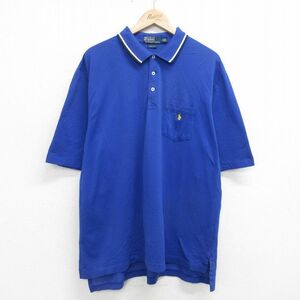 XL/古着 ラルフローレン 半袖 ブランド ポロ シャツ メンズ 90s ワンポイントロゴ 大きいサイズ 鹿の子 コットン 青 ブルー 24apr09 中古