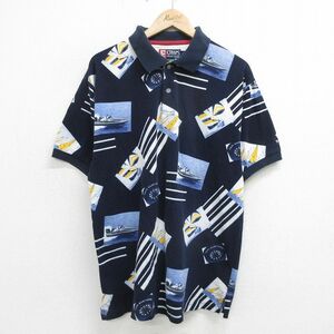 XL/古着 ラルフローレン チャップス 半袖 ブランド ポロ シャツ メンズ 90s ボート 船 総柄 コットン 紺他 ネイビー spe 24apr09 中古 トッ